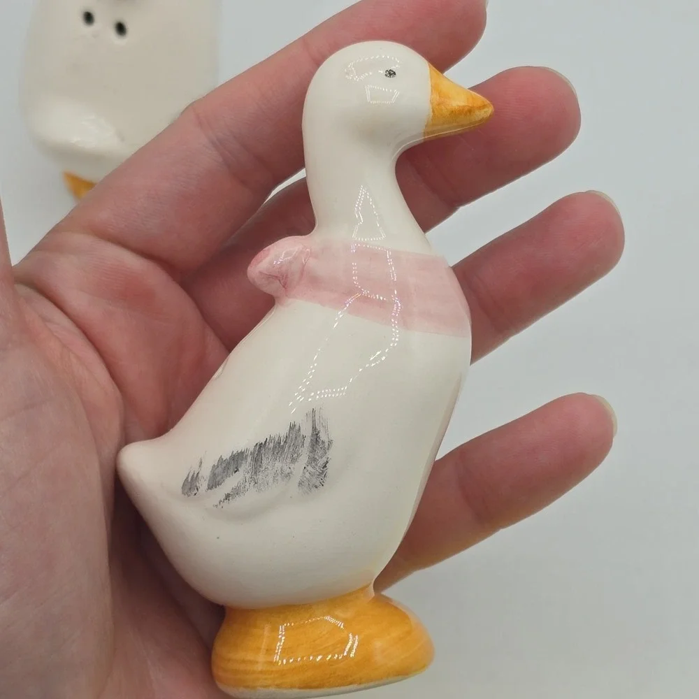Vintage Goose Duck Salt & Pepper Shakers Pink Blue Bandana Taiwan Cottagecore